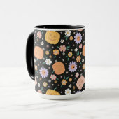Mug Citrouilles d'Halloween rétro et Motif de fleurs (Devant gauche)