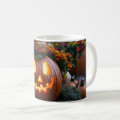 Mug Citrouilles d'Halloween sculptés décorés de fleurs (Devant droit)