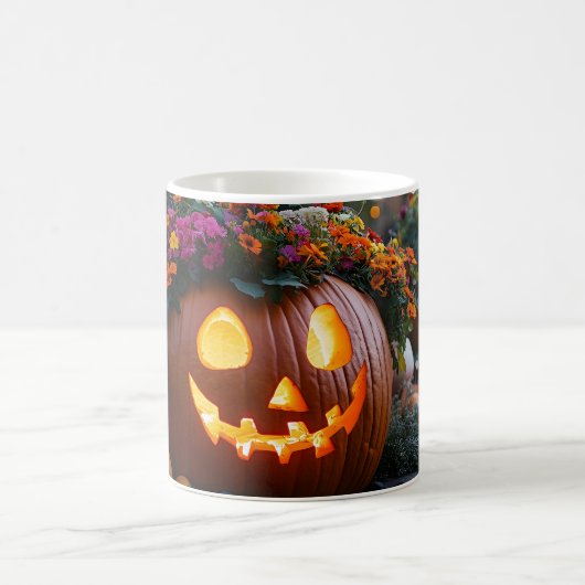 Mug Citrouilles d'Halloween sculptés décorés de fleurs (Centre)