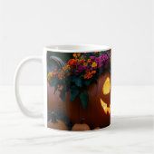 Mug Citrouilles d'Halloween sculptés décorés de fleurs (Gauche)