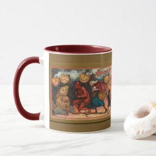 Mug Citrouilles d'Halloween vintage, diables et sorciè