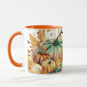 Mug Citrouilles et feuilles aquarelles colorées