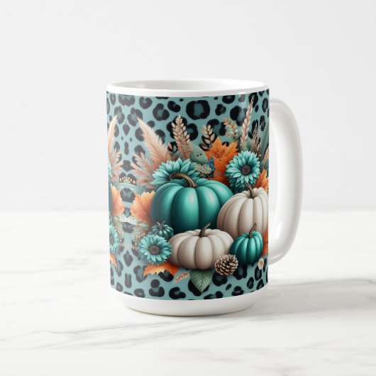 Mug Citrouilles et fleurs sur Empreinte de léopard (Devant droit)