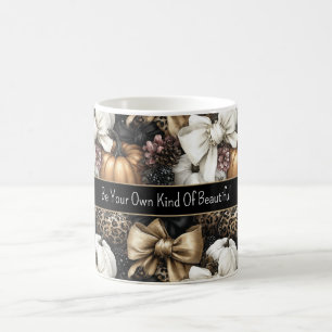 Mug Citrouilles et ruban noir or léopard blanc orange