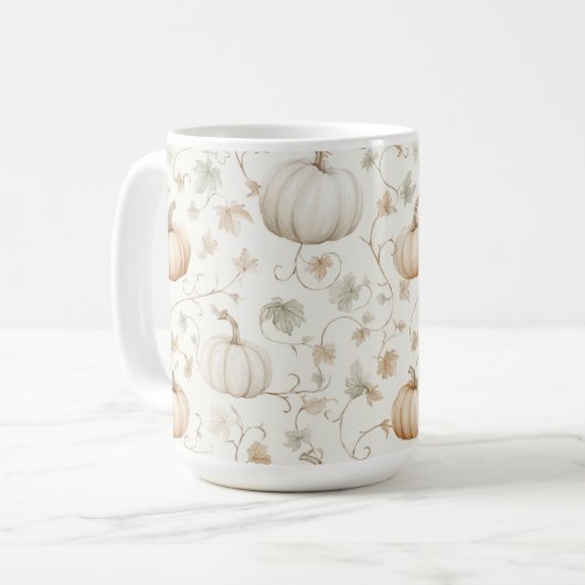 Mug Citrouilles Feuilles Orange Blanc (Devant gauche)