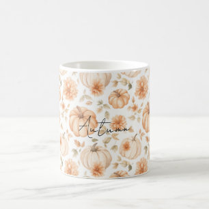 Mug Citrouilles Fleurs Blanches Crème Pêche
