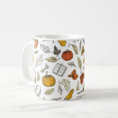 Mug Citrouilles orange et feuilles de style gravé. (Devant gauche)