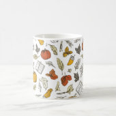 Mug Citrouilles orange et feuilles de style gravé. (Centre)