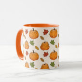 Mug Citrouilles Oranges Et Feuilles D'Automne Motif (Devant gauche)
