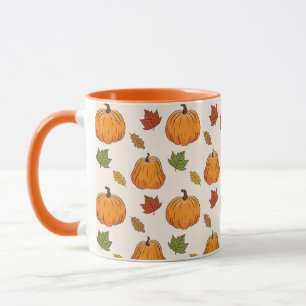 Mug Citrouilles oranges et motif de feuilles d'automne