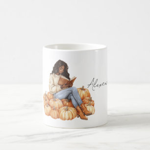 Mug Citrouilles oranges Fille noire avec livre