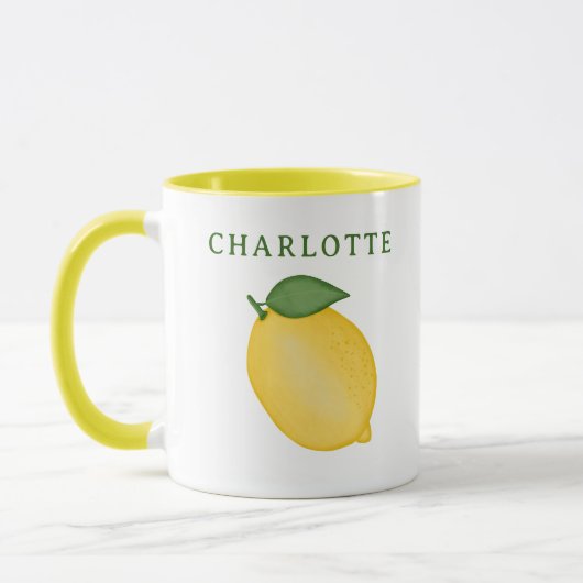 Mug Citrus citron jaune vert monogramme tendance (Gauche)