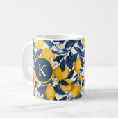 Mug Citrus de citron jaune bleu monogramme (Devant gauche)