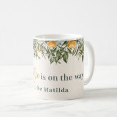 Mug Citrus, orange + fleur petit baby shower (Devant droit)