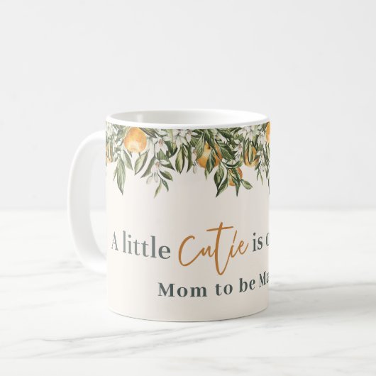 Mug Citrus, orange + fleur petit baby shower (Devant gauche)