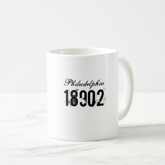 Mug City Zip Code Déplacement Cadeau Black White Café  (Devant droit)