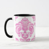 Mug Clair rose et blanc Élégant Chic Damask Patte (Gauche)