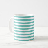 Mug Clair Turquoise bleu et blanc rayures horizontales (Devant gauche)