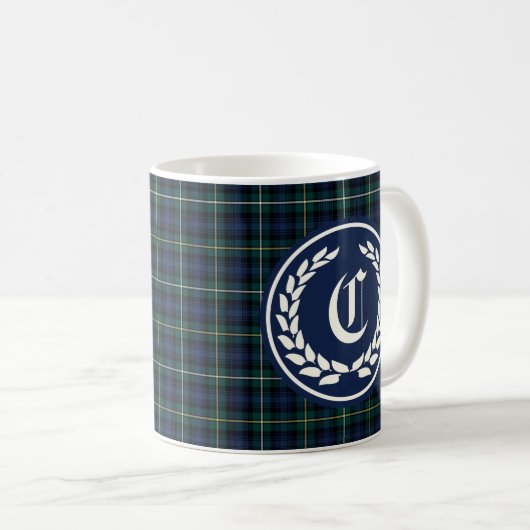 Mug Clan Campbell Monogramme bleu et vert Tartan de la (Devant droit)