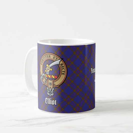 Mug Clan Elliot Crest sur Tartan moderne (Devant gauche)