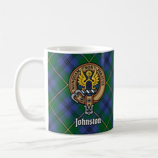 Mug Clan Johnston Crest sur Tartan (Gauche)