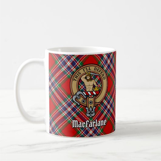 Mug Clan MacFarlane Crest sur Red Tartan (Gauche)