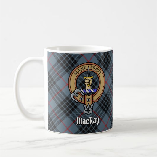Mug Clan MacKay Crest sur Blue Tartan (Gauche)
