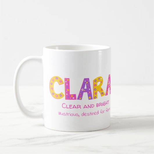 Mug Clara Girls nom signifiant étoiles de fleurs viole (Gauche)