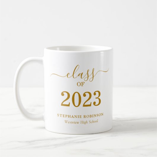 Mug Classe de 2023 Gold Script Graduation moderne (Gauche)