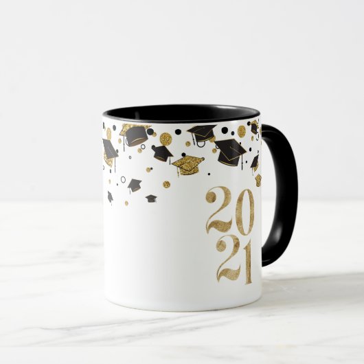 Mug Classe de graduation noire et or de 2021 Parties s (Devant droit)