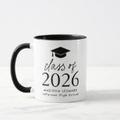 Mug Classe moderne de 2025 noir Script Graduation Cap (Gauche)