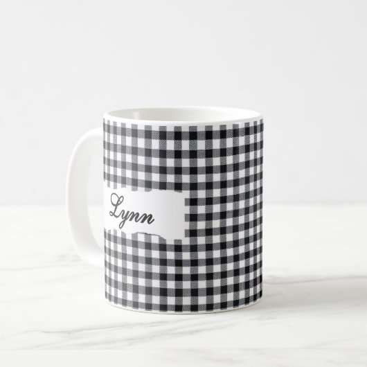 Mug Classic Black Gingham Personalized Name  (Devant gauche)