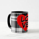 Mug Classic Black White tartan plaid red heart detail (Devant gauche)