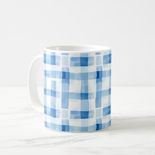 Mug Classic Blue and White Gingham Checkered Pattern (Devant gauche)