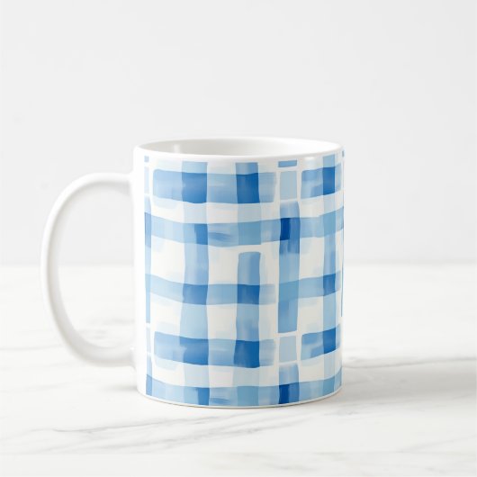 Mug Classic Blue and White Gingham Checkered Pattern (Gauche)