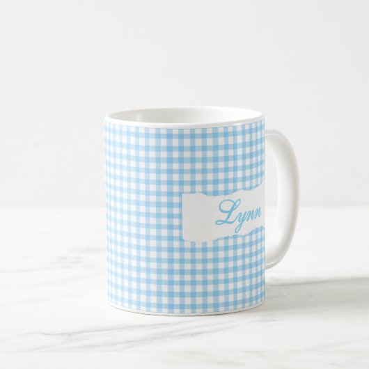 Mug Classic Blue Gingham Personalized Name  (Devant droit)