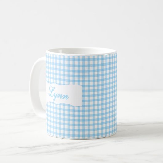 Mug Classic Blue Gingham Personalized Name  (Devant gauche)