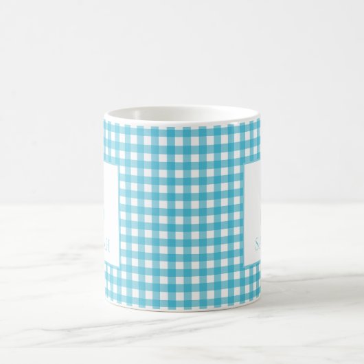 Mug Classic Blue Gingham Plaid Monogram Name (Centre)