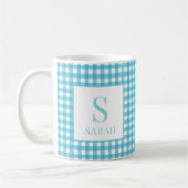 Mug Classic Blue Gingham Plaid Monogram Name (Gauche)