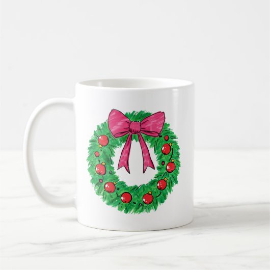 Mug Classic Christmas Wreath with Bow (Gauche)