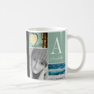 Mug Classic Custom 6 Photo Collage Monogramme Mint Gre