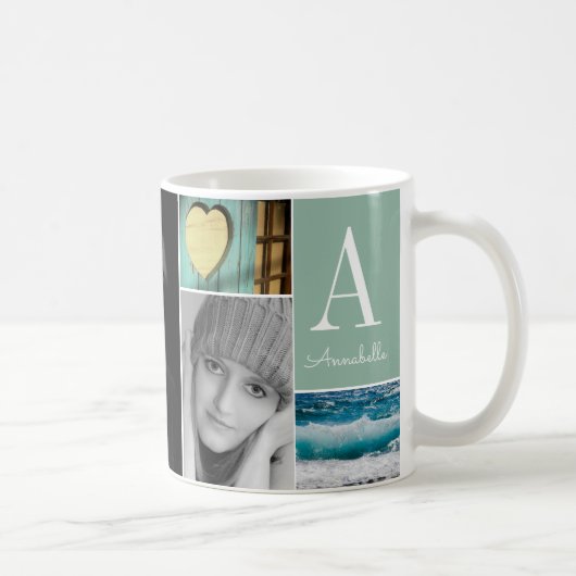 Mug Classic Custom 6 Photo Collage Monogramme Mint Gre (Droite)