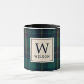 Mug Classic Navy and Green Plaid Family Name Monogram (Centre)