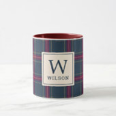Mug Classic Navy and Red Plaid Family Name Monogram (Centre)