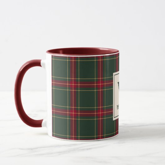 Mug Classic Noël Plaid Nom de famille Monogramme (Gauche)