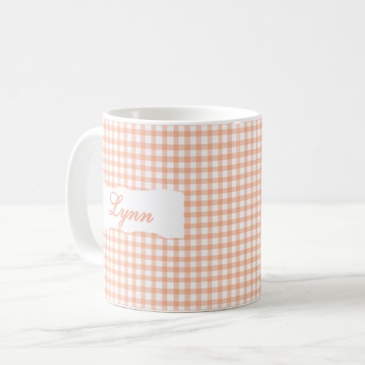 Mug Classic Orange Gingham Personalized Name  (Devant gauche)