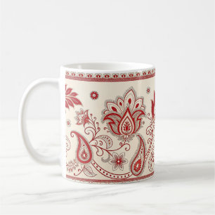 Mug Classic Paisley Garden Motif - Décor Rouge & Beige