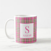 Mug Classic Pink Tartan Plaid Monogram Name (Gauche)
