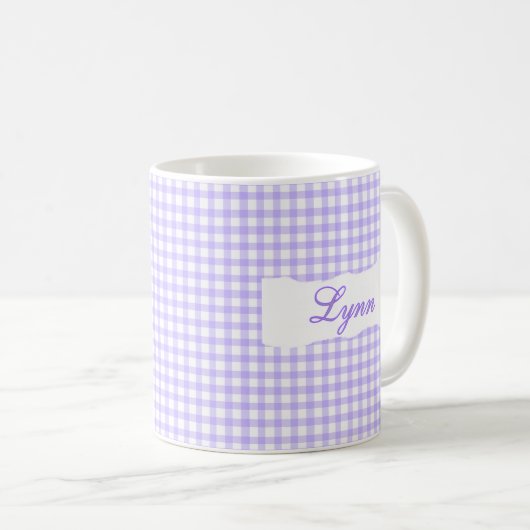 Mug Classic Purple Gingham Personalized Name  (Devant droit)