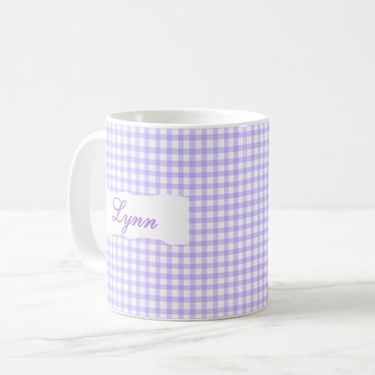 Mug Classic Purple Gingham Personalized Name  (Devant gauche)